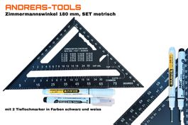 Zimmermannswinkel (180 mm, SET mit 2 Tieflochmarker
